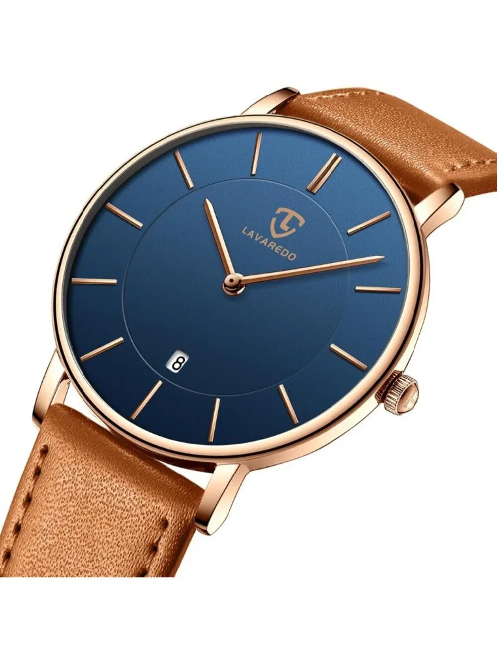 Men's Blue Dial Leather Strap Analog Minimalist Fashion Simple Round Wrist Watch